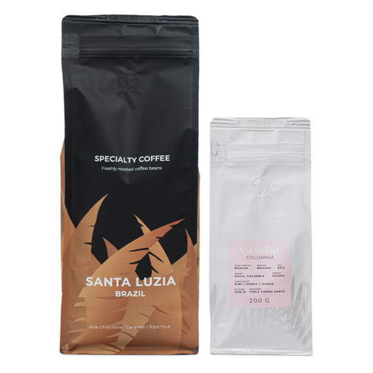 Specialty kahvipapusetti "Brazil Santa Luzia" + "Colombia Geisha"